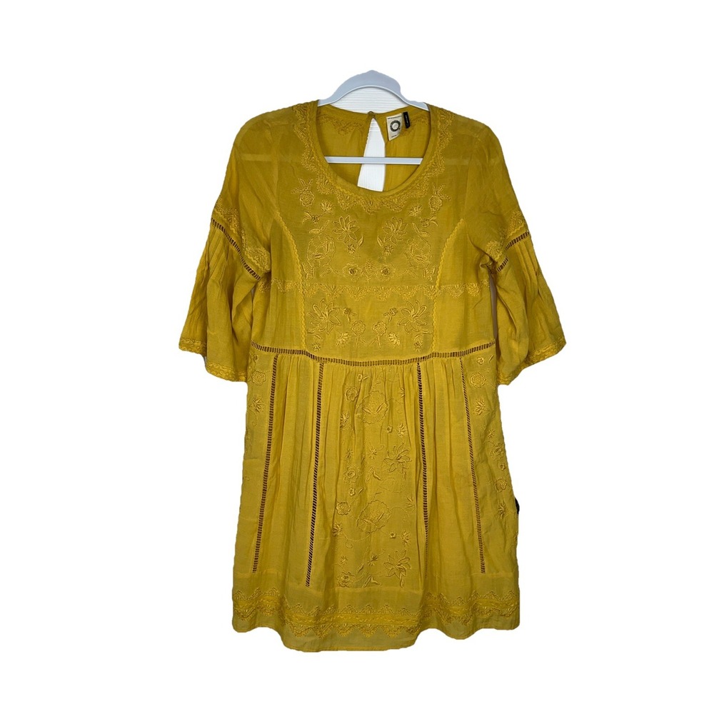 Anthropologie Akemi‎ + Kin Yellow Gold Embroidered Lace Tunic Dress Size S 2pc